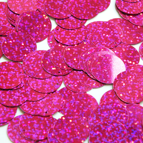 1" / 24mm Round Flat Sequins Fuchsia Pink Hologram Glitter Sparkle