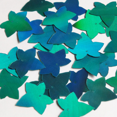 Grape Vine Leaf Sequin 1.25" Teal Lazersheen Rainbow Reflective Metallic