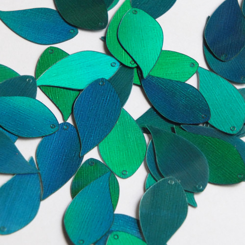 Vine Leaf  Sequin 1" Teal Lazersheen Rainbow Reflective Metallic