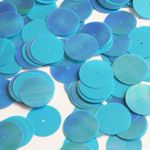Round  Flat Sequin 20mm Center Hole Sky Blue Rainbow Iris Opaque Glossy Back Reversible