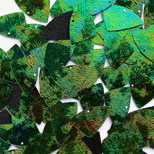 Fishscale Fin Sequin 1" Van Gogh Starry Night Blue Green Embosssed Swirl Texture