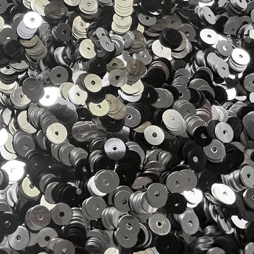 6mm Flat Sequins Black Silver Metallic Duo