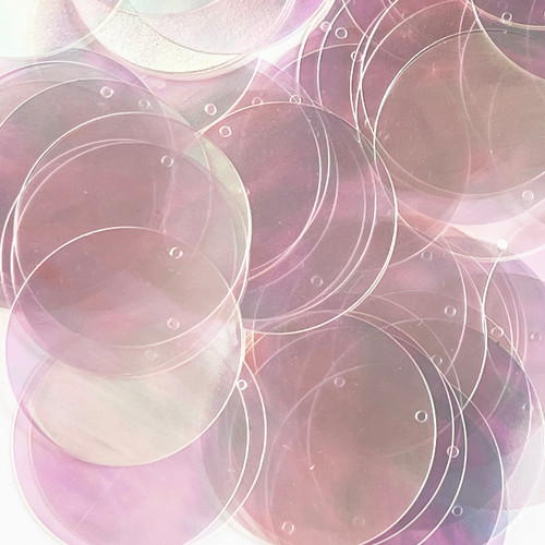 40mm Flat Sequins Crystal Pink  Transparent Rainbow Iris Super Shine Marbled