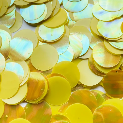 24mm Sequins Top Hole Yellow Rainbow Iris Super Shine Reversible