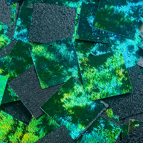 25mm Square Sequin Van Gogh Starry Night Blue Green Embossed Swirl Texture