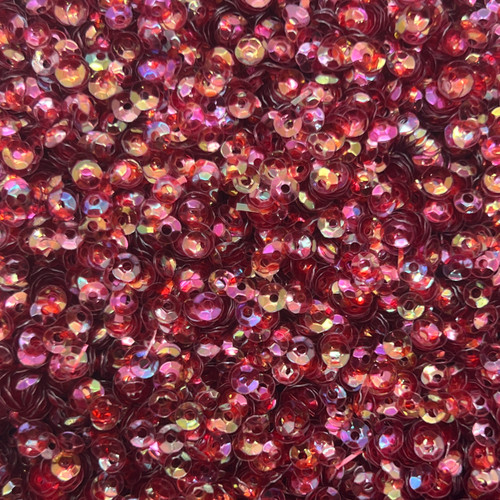 4mm Cup Sequins Red Crystal Rainbow Iris