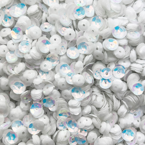 6mm Cup Sequins White Super Shiny Rainbow Iris