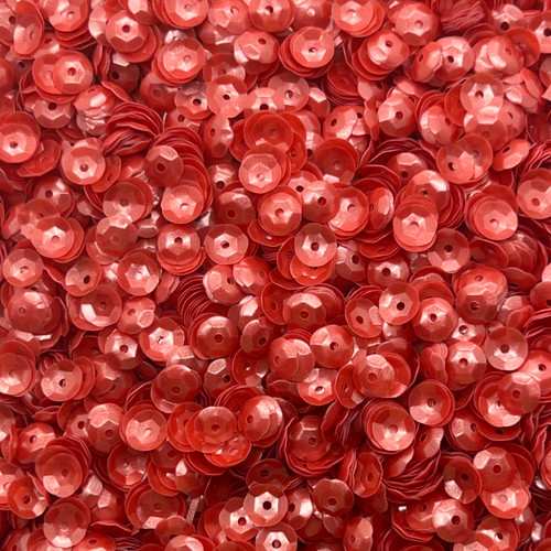 6mm Cup Sequins Deep Red Coral Pearl Translucent