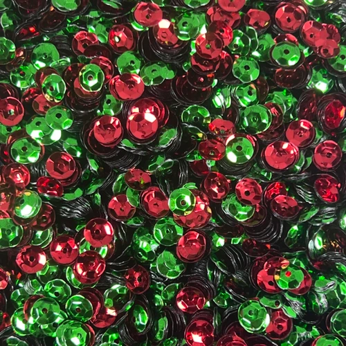 6mm Cup Sequins Red Green Metallic Reversible Made in USA