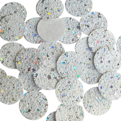 24mm Round Disc Silver Glitter Fabric Super Sparkle No Hole Sew On Glue On