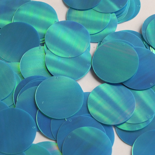 Round Flat Sequin 20mm Top Hole Sky Blue Rainbow Iris Opaque 