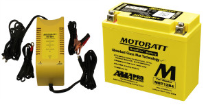 Motobatt Maintenance Charger MBCFB with MBT12B4 QUADFLEX AGM Factory Activated