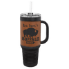 40 oz. Black with Rawhide Laserable Leatherette Travel Mug with a Handle, Straw Included