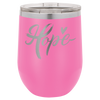 Stainless steel, 12 oz stemless wine tumbler, double-walled, insulated, pink, vacuum lid, gift