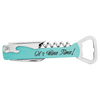 Wine opener, corkscrew, bottle opener, multi tool, leatherette, teal, silver, gift, personalize