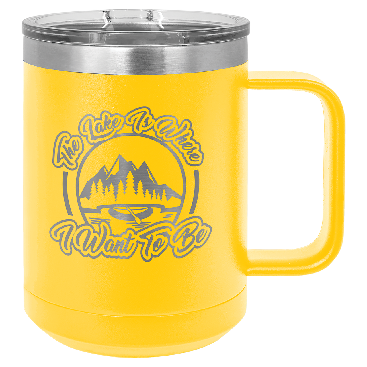 Engraved Travel Mug Yellow, 15 Oz. Mile High Laser Engraving