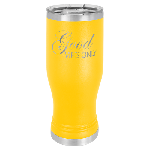 Yellow, Pilsner, 20 oz, tumber, laser engraved, engravable, double walled, insulated