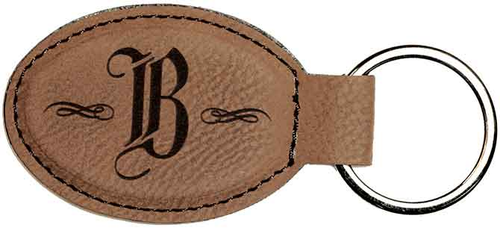 Dark Brown Leatherette Oval Keychain with Custom Laser Engraving