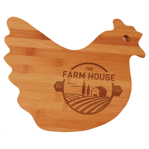 Cutting Board Engraved Bamboo Hen Shaped 13.5" x 10.875"