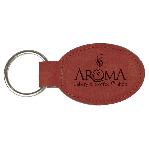 Red Leatherette Oval Keychain with Custom Laser Engraving