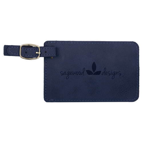Blue Rectangle Leatherette Luggage Tag with Custom Laser Engraving