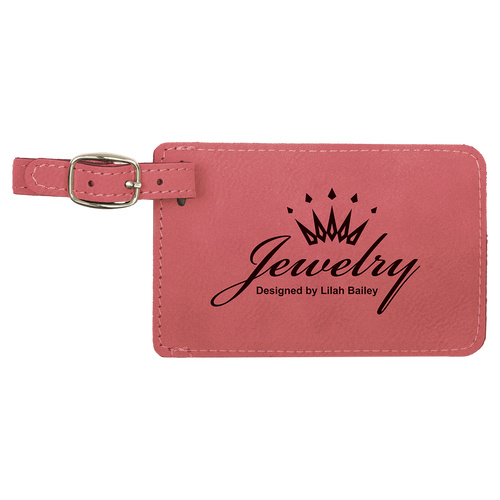 Pink Rectangle Leatherette Luggage Tag with Custom Laser Engraving