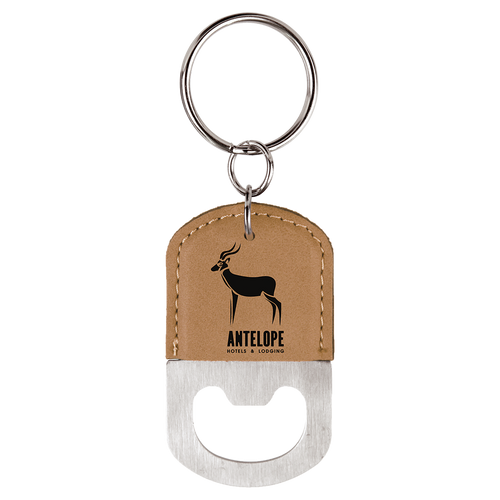 Light Brown Oval Bottle Opener Keychain with Custom Laser Engraving