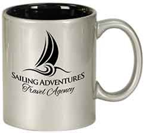 Silver 11 oz Round Coffee Mug Engraves Black