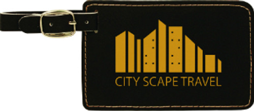 Black/Gold Rectangle Leatherette Luggage Tag with Custom Laser Engraving