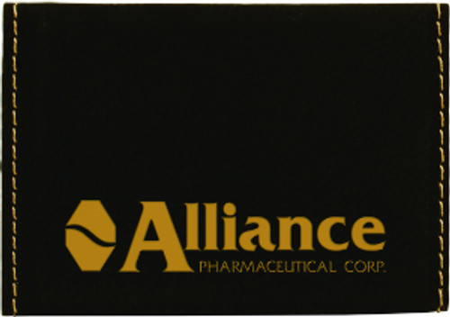 Black/Gold Leatherette Hard Business Card Holder with Custom Laser Engraving
