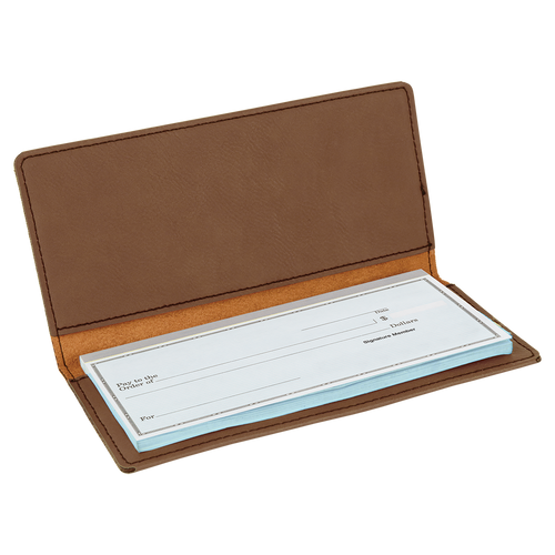 Dark Brown Leatherette Checkbook Cover with Custom Laser Engraving