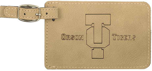 Tan Rectangle Leatherette Luggage Tag with Custom Laser Engraving