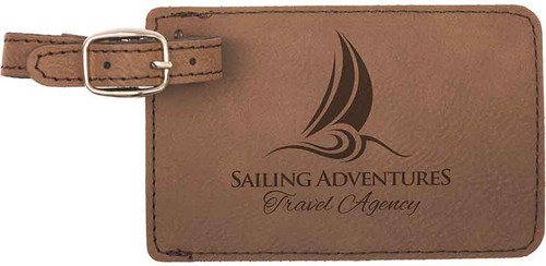 Brown Rectangle Leatherette Luggage Tag with Custom Laser Engraving