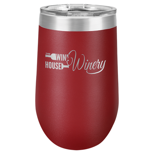 Stainless steel, 16 oz stemless wine tumbler, double-walled, insulated, Maroon, vacuum lid