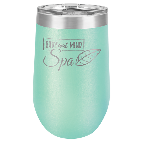 Stainless steel, 16 oz stemless wine tumbler, double-walled, insulated, Teal, vacuum lid