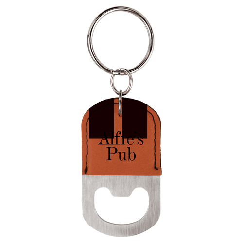 Rawhide Oval Bottle Opener Keychain with Custom Laser Engraving