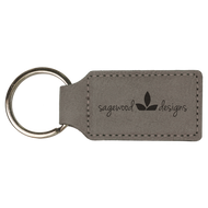 Gray Rectangle Leatherette Keychain with Custom Laser Engraving