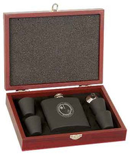 Engraved Rosewood Black Flask Set with Shot Glasses
