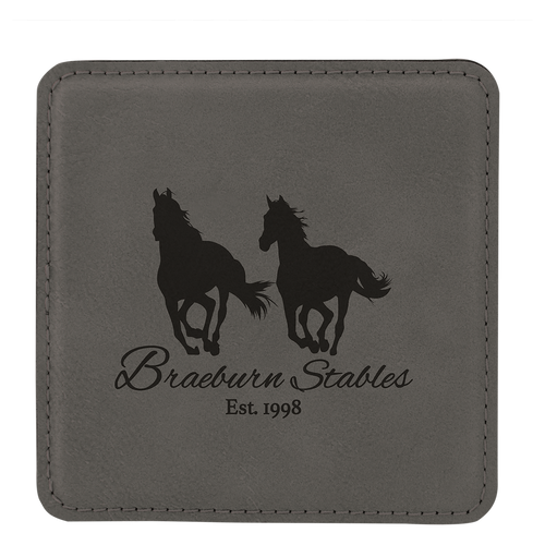 Custom Laser Engraved Gray Leatherette Coaster MileHighLaserEngraving