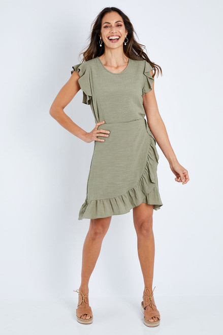 wrap around ruffle dress