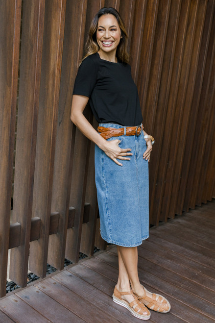 JAG Size 12 Grey Stripe & Stars Denim Pencil Skirt Made In Australia  Designer | eBay