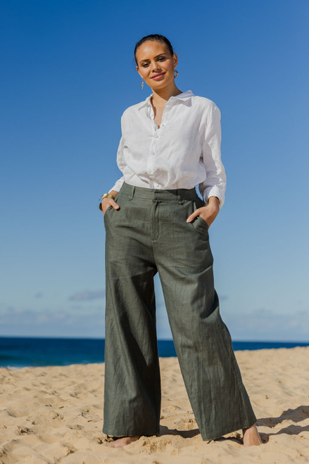 Linen Cotton Wide Leg Pant, Natural for birds