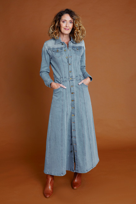 Plus Size maxi denim dress plus size stretch jean dress chambray dress