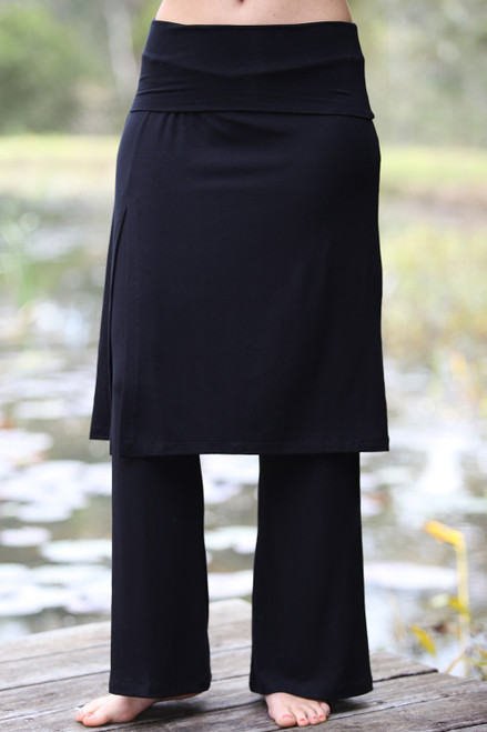 Women's Solid Ruffle Pants Split High Waist Crepe Palazzo Overlay Pant Skirt