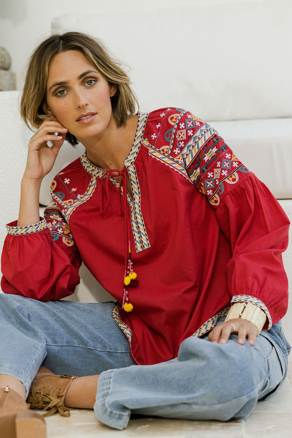 State of Grace Embroidered Blouse, boho bird