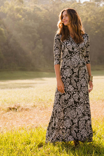 newspaper print dress pink
