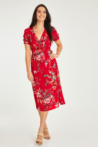 The Printed Smock Waist Dress - Hibiscus
