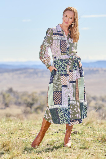 Vetiver Patchwork Dress ELM-8138021 Elm birdsnest Australia