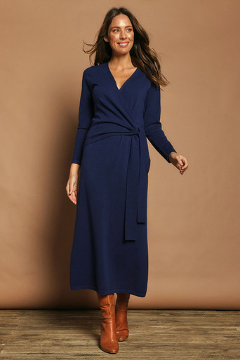 The Tie Waist Faux Wrap Knit Dress--BKBD-557