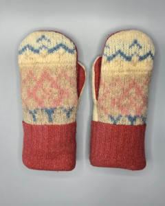 Wool Sweater Mittens - Medium - Creme and Rust Wool Sweater Mittens - Medium - Creme and Rust